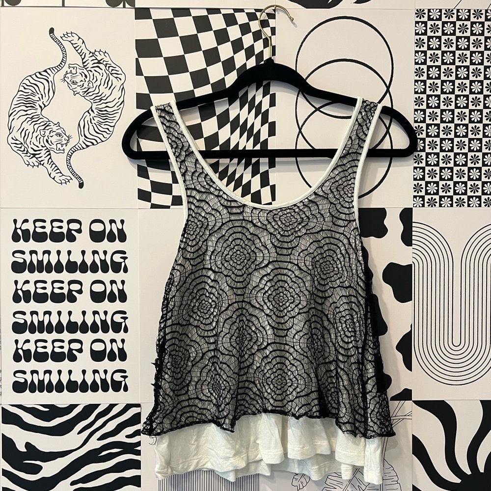 🖤Black/White Floral Lace Tank Top